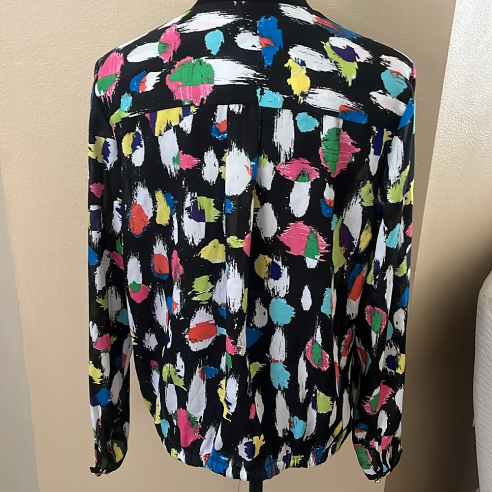 LIZ CLAIBORNE Multi-Colored Long Sleeve Open Front Wrap Blouse size M - Picture 4 of 5